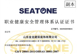 职业健康安全体系认证证书
