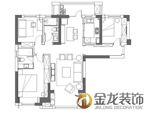 住宅精装房装修、楼盘精装修金龙装饰，精品住宅平面布置图