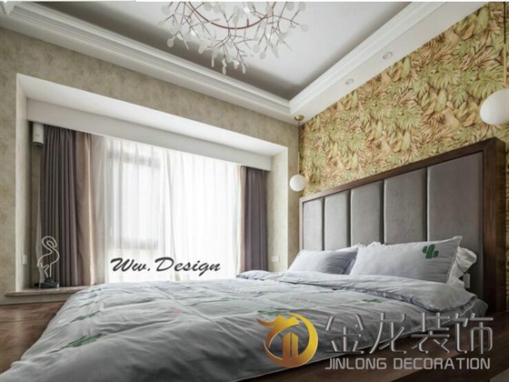 精装房装修、样板间精装修金龙装饰，选择精装修专业企业金龙装饰，现代北欧装修风格样板间装修案例-主卧