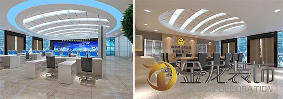 金龙装饰受邀为枣庄市公安局山亭区分局进行办公工程精装修设计、施工。六层指挥中心效果图。