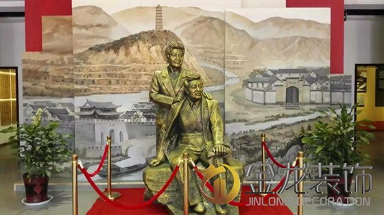展览馆工程精装修｜金龙装饰：贺敬之柯岩文学馆工程&mdash;&mdash;大厅贺敬之与柯岩夫妻铜像。