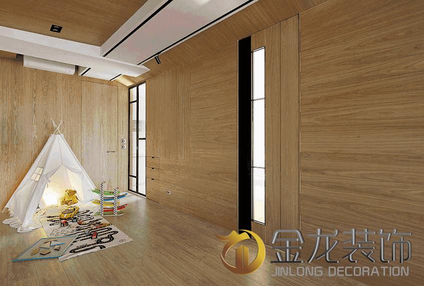 精装房装修、楼盘装修、别墅精装修，金龙装饰-台湾的二娃家庭，一个小帐篷让孩子也有了属于自己的地盘。内嵌的收纳柜解决了玩具堆积的问题，孩子的杂物有自己专属区域，利于培养他们的独立性。