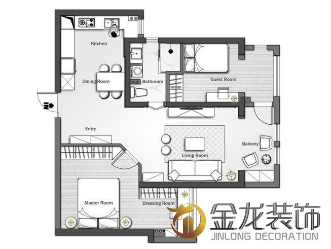 楼盘精装修、样板间精装修，金龙装饰，现代美式精装修案例