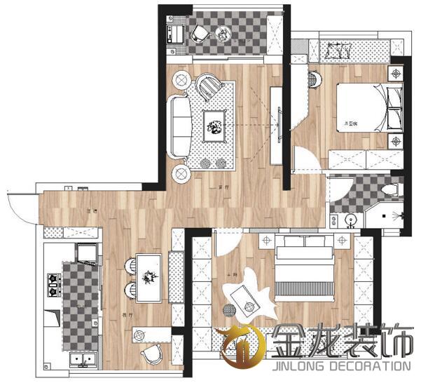 样板间精装修企业，金龙装饰&mdash;&mdash;现代美式风格样板间，平面图