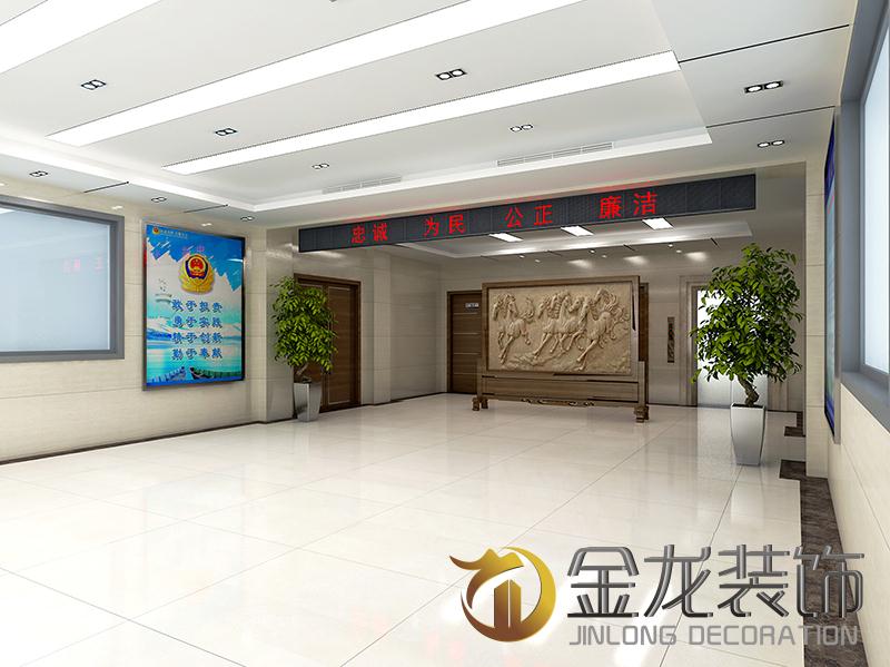 金龙装饰受邀为枣庄市公安局山亭区分局进行办公工程精装修设计、施工。二楼门厅效果图。